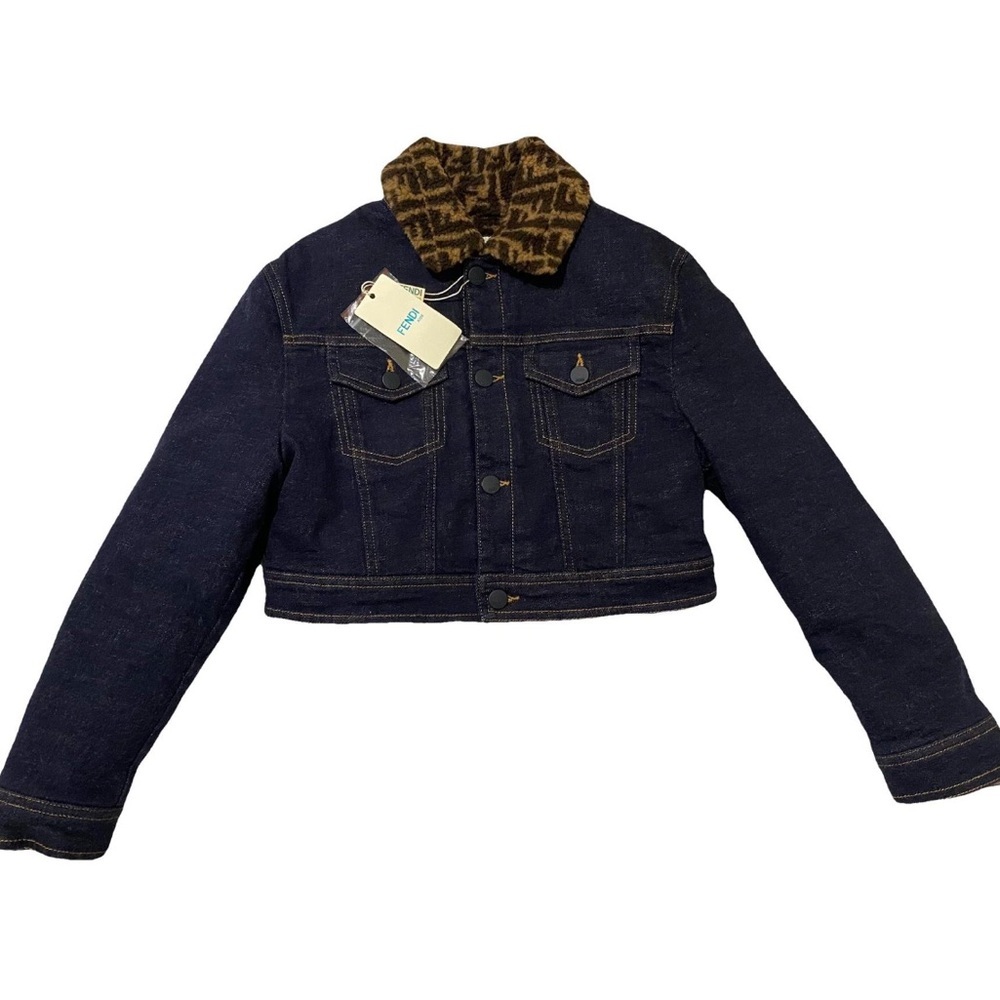 Fendi girl Dark Blue Denim Brown jacket. NWT! Fits woman xs and s!